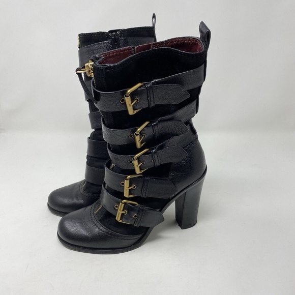 MARC BY MARC JACOBS Gold Buckle Leather Suede MidCalf Belted HEEL BOOTS / EU 37 - Picture 1 of 16